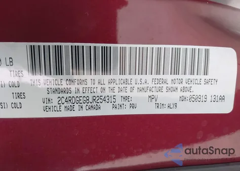 2018 Dodge Grand Caravan Gt z USA, uszkodzony, nr VIN 2C4RDGEG8JR254315